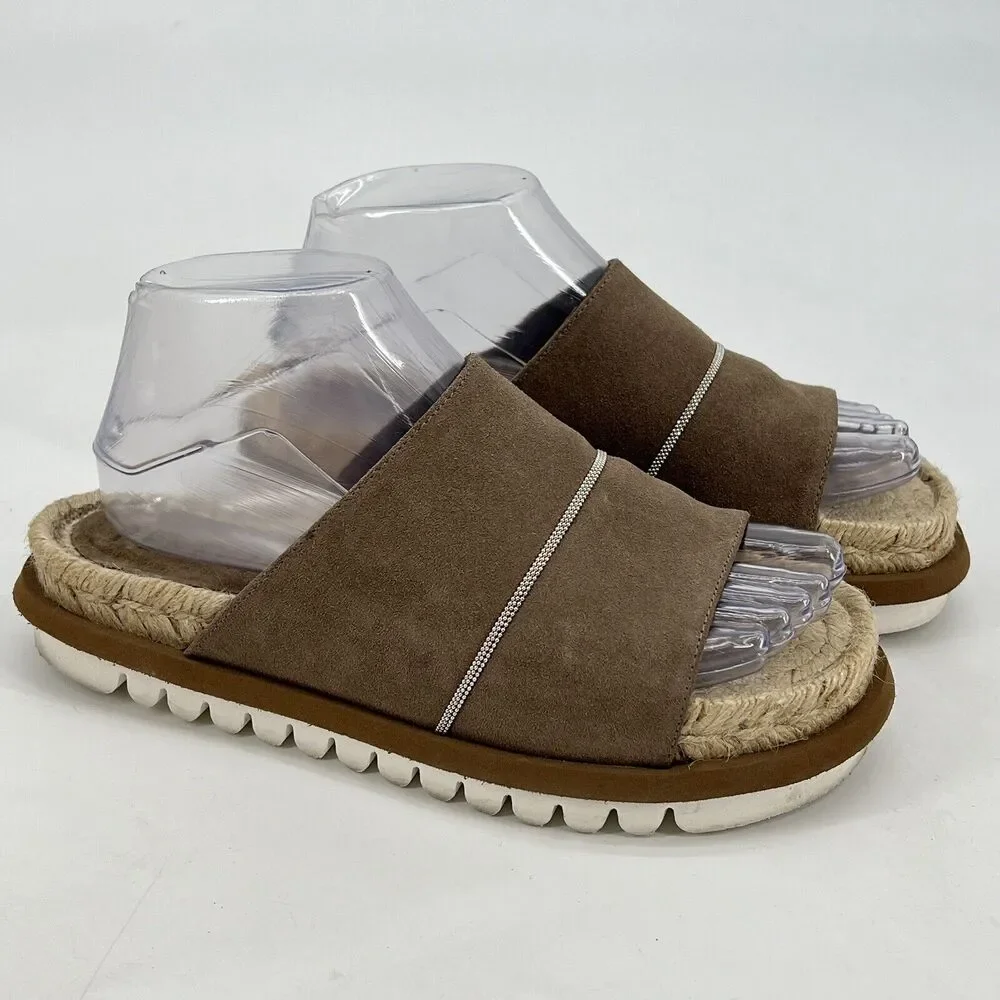 Peserico‎ Tan Leather Espadrille Slide Platform Sandals Women’s 7
